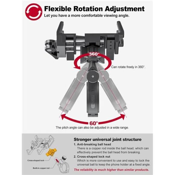 Bike Phone Mount Holder, Aluminum Motorcycle Phone Mount, Handlebar Mounted Cell - Picture 6 of 7